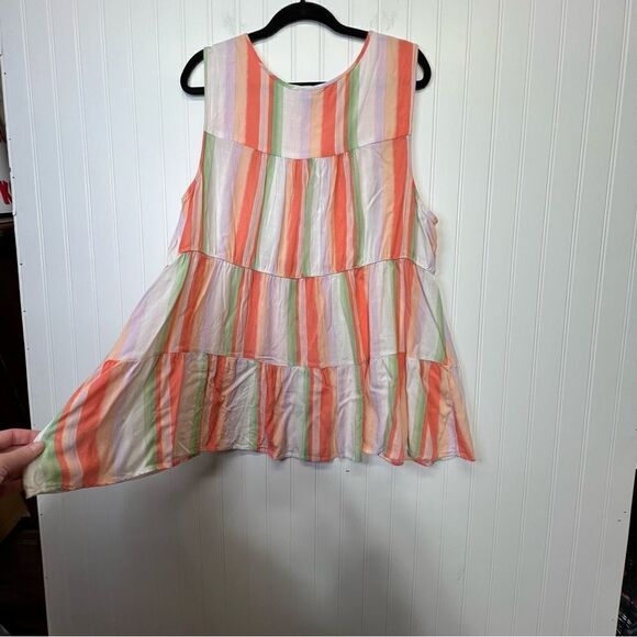 Torrid Rayon Slub Button-Front Tiered Tank Orange green Striped Women's 3xl - Picture 11 of 14